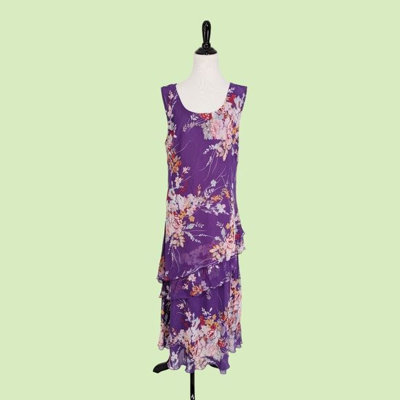 THE PYRAMID COLLECTION Purple Floral Layered‎ tiered Ruffle  Sleeveless XL - Picture 1 of 7